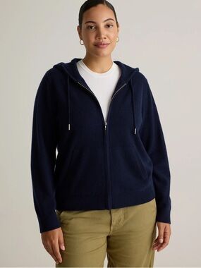 NWT Quince Mongolian Cashmere Zip Front Sweater Hoodie-Navy Med
